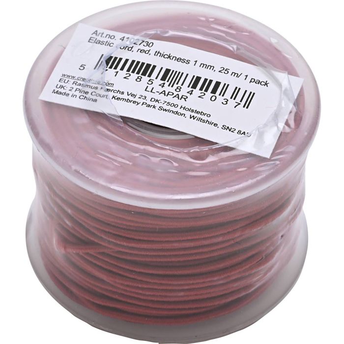 Cordon élastique, ép. 1 mm, rouge, 25 m/ 1 rouleau