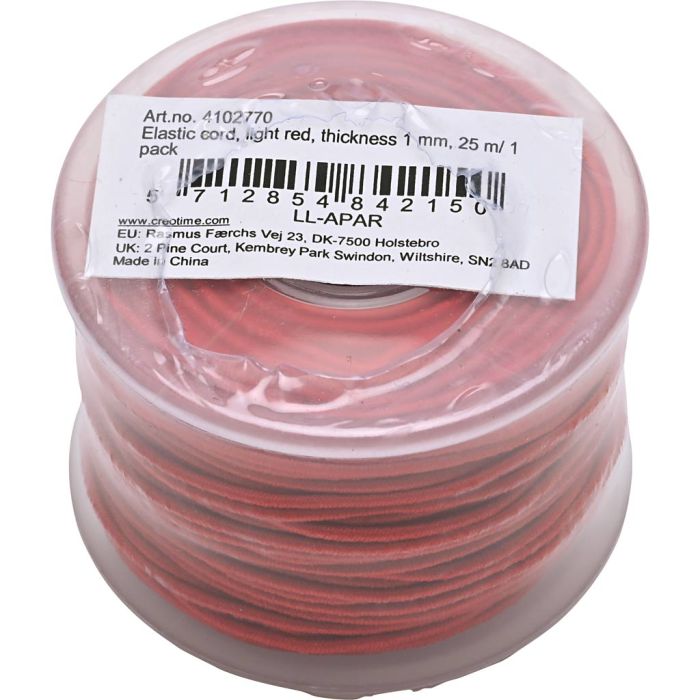 Cordon élastique, ép. 1 mm, rouge clair, 25 m/ 1 rouleau
