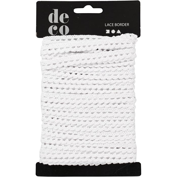 Ruban dentelle, L : 10 mm, blanc, 10 m/ 1 rouleau