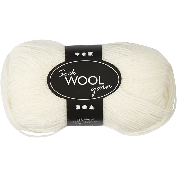 Pelote de Laine pour Chaussettes, L : 200 m, blanc cassé, 50 gr/ 1 boule