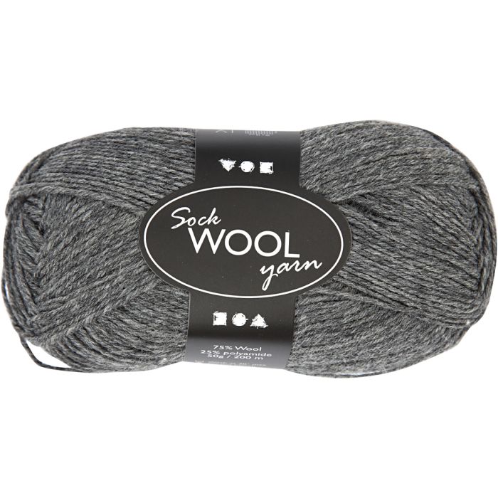 Pelote de Laine pour Chaussettes, L : 200 m, gris foncé, 50 gr/ 1 boule