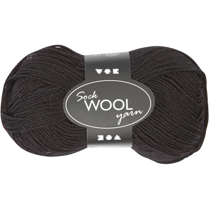 Pelote de Laine pour Chaussettes, L : 200 m, noir, 50 gr/ 1 boule
