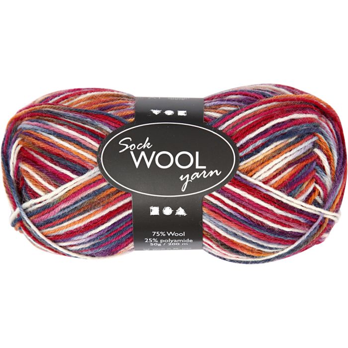 Pelote de Laine pour Chaussettes, L : 200 m, harmonie bleu/rouge, 50 gr/ 1 boule