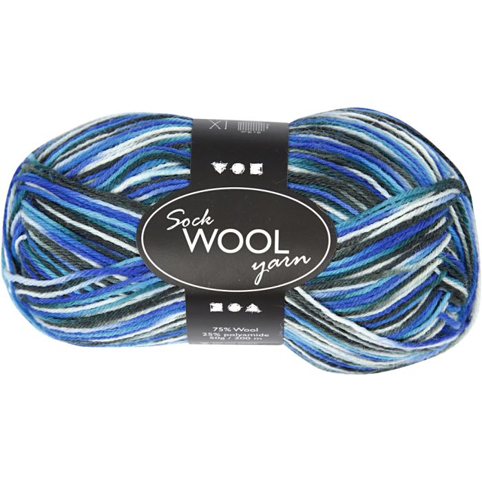 Pelote de Laine pour Chaussettes, L : 200 m, harmonie bleu/turquoise, 50 gr/ 1 boule