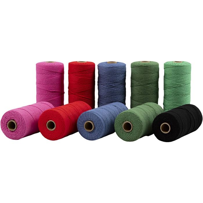 Cordon pour macramé, L : 315 m, ép. 1 mm, Qualité fine 12/12, Couleurs vives, 10x220 gr/ 1 Pq.