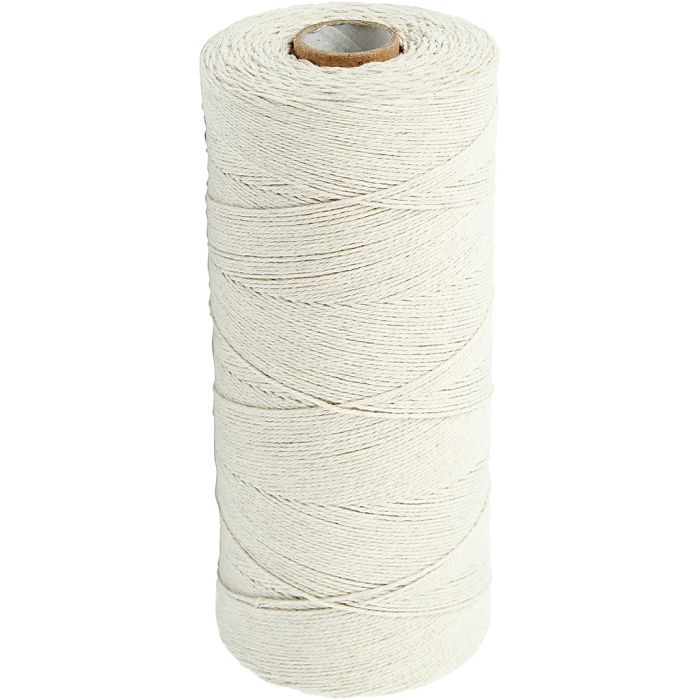 Ficelle de coton, L : 700 m, Qualité ultra fine 12/6, ca. 1 mm, naturel clair, 250 gr/ 1 boule