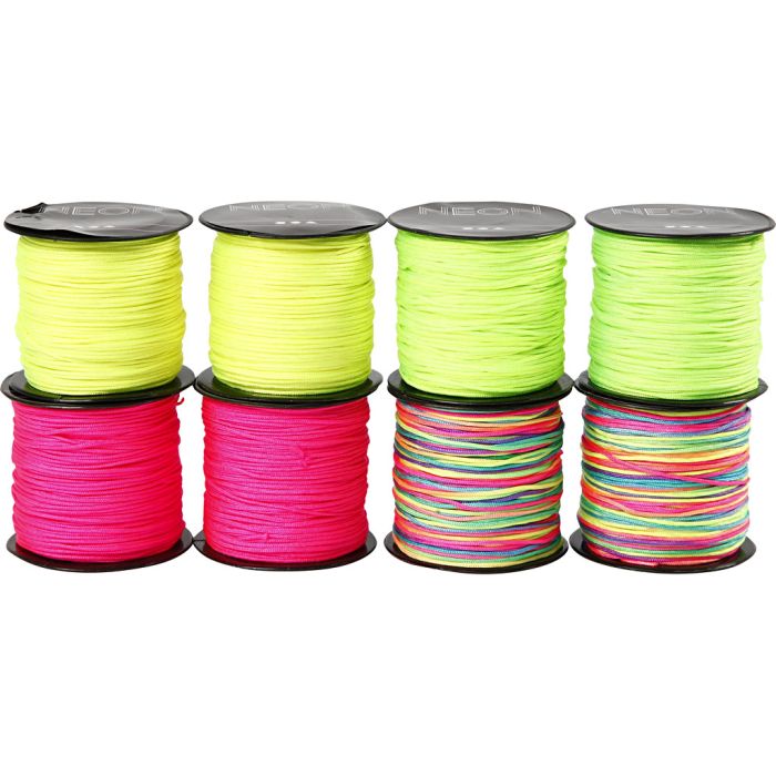 Corde pour Macramé, ép. 1 mm, vert néon, rose néon, jaune néon, couleurs néons, 8x28 m/ 1 Pq.