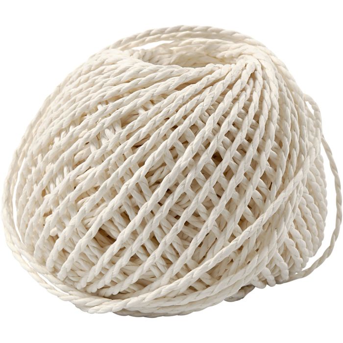 Ficelle de Papier, ép. 2,5-3 mm, blanc, 150 gr, 40 m/ 1 boule