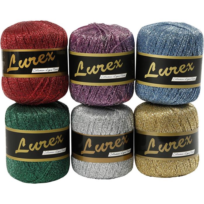 Pelote de Fil Pailleté, L : 160 m, ass. de couleurs, 6x25 gr/ 1 Pq.
