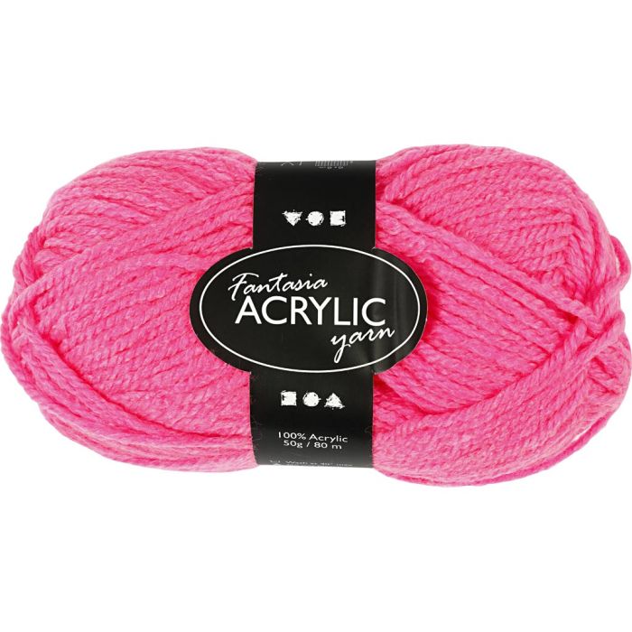 Pelote de laine acrylique Fantasia, L : 80 m, aiguille 4,5-5, rose néon, 50 gr/ 1 boule