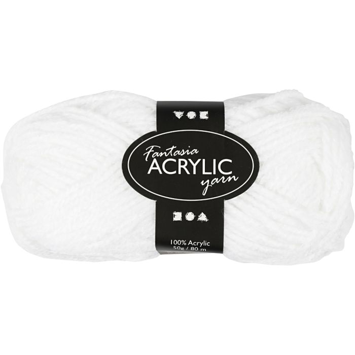 Pelote de laine acrylique Fantasia, L : 80 m, blanc, 50 gr/ 1 boule