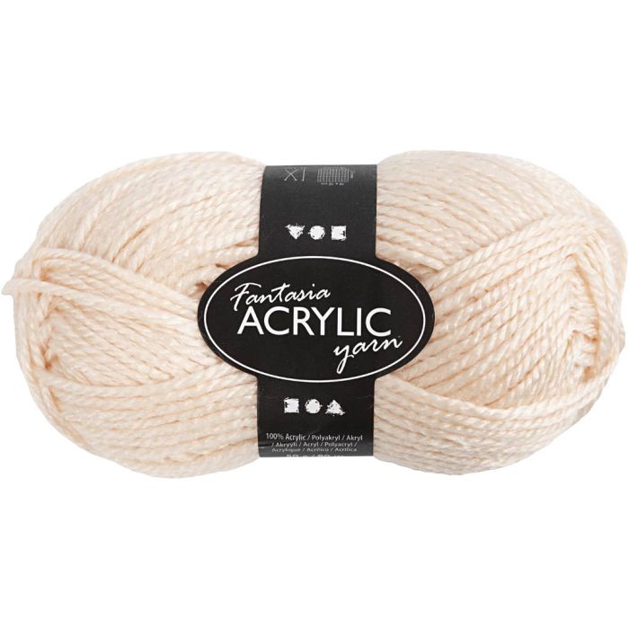 Pelote de laine acrylique Fantasia, L : 80 m, beige clair, 50 gr/ 1 boule