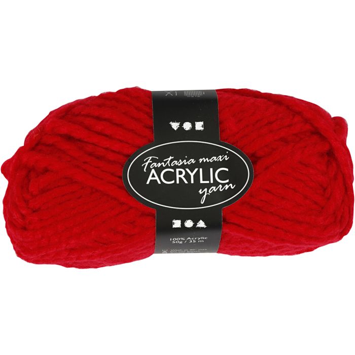 Pelote de Laine Acrylique Fantasia, L : 35 m, Maxi, rouge, 50 gr/ 1 boule
