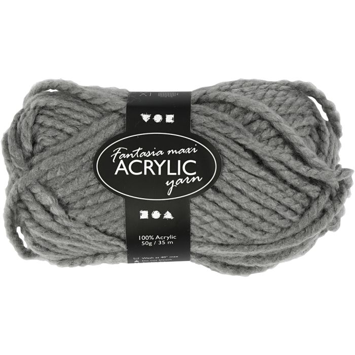 Pelote de Laine Acrylique Fantasia, L : 35 m, Maxi, gris, 50 gr/ 1 boule