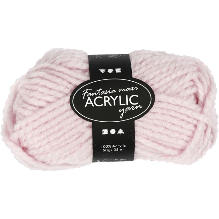 Pelote de Laine Acrylique Fantasia, L : 35 m, Maxi, rose clair, 50 gr/ 1 boule
