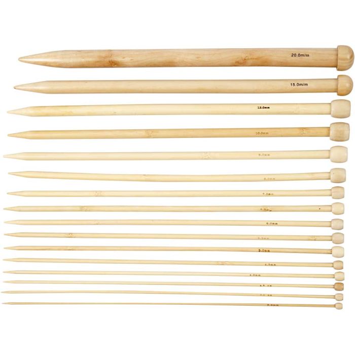 Aiguilles à tricoter, L : 35 cm, dim. 2,5-20 mm, 16 paire/ 1 Pq.