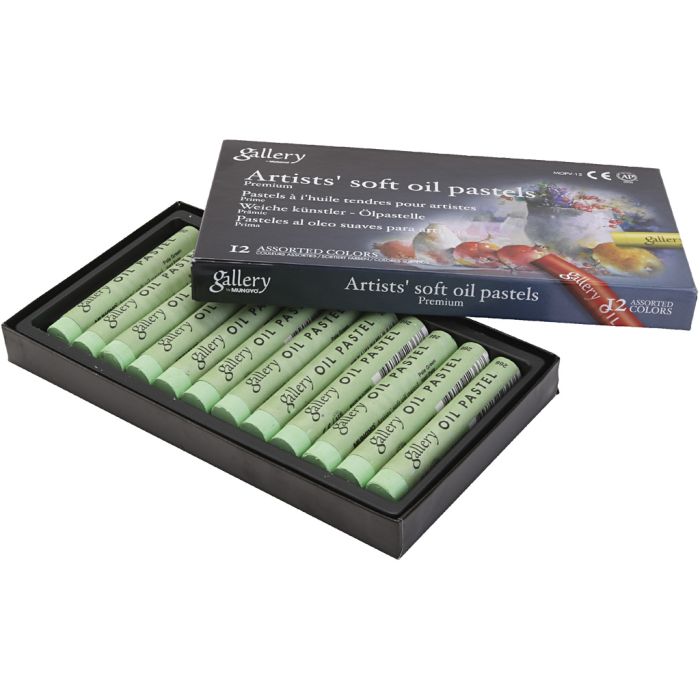 Pastels à l'huile Gallery, L : 7 cm, d 11 mm, ép. 11 mm, vert clair, 12 pièces/ 1 Pq.