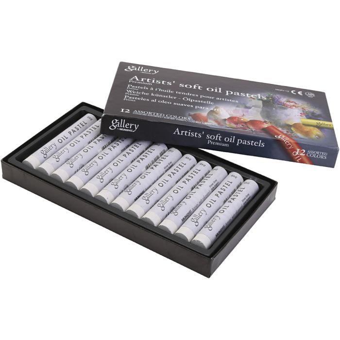 Pastels à l'huile Gallery, L : 7 cm, d 11 mm, ép. 11 mm, Gris métallisé, 12 pièces/ 1 Pq.