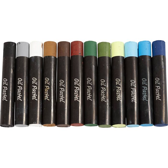 Pastels à l’huile, L : 7 cm, ép. 11 mm, Couleurs naturelles, 12 pièces/ 1 Pq.