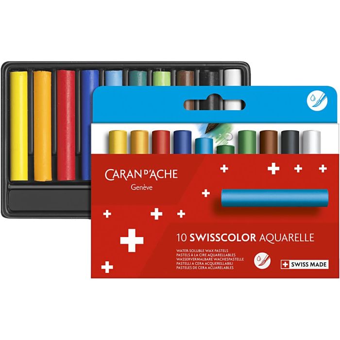 Caran d'Ache Aquarelle Neocolor 2, Junior, L : 5 cm, ép. 8,5 mm, ass. de couleurs, 10 pièces/ 1 Pq.