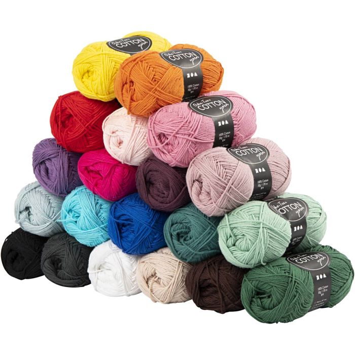 Fil de coton, dim. 8/4, L : 170 m, Le contenu peut varier , ass. de couleurs, 20x50 gr/ 1 Pq.
