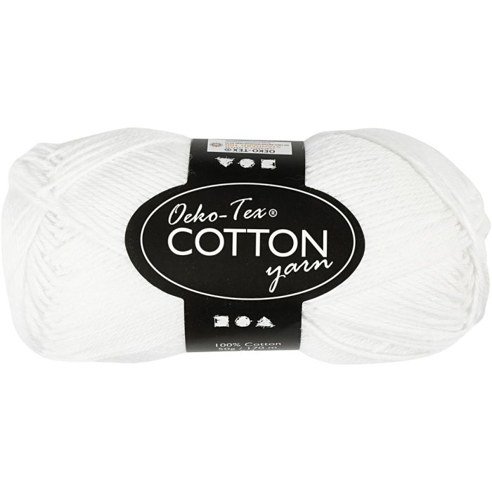 Fil de coton, dim. 8/4, L : 170 m, aiguille 3-3,5, blanc, 50 gr/ 1 boule