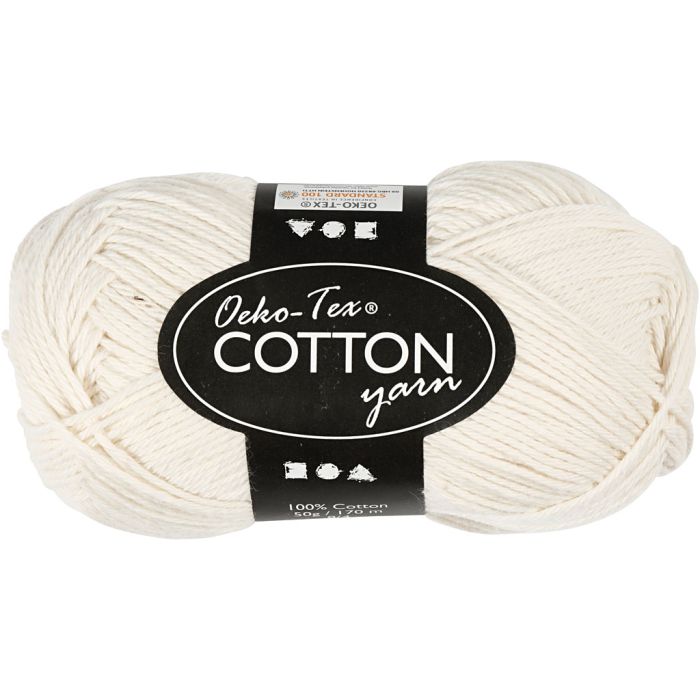 Fil de coton, dim. 8/4, L : 170 m, aiguille 3-3,5, blanc cassé, 50 gr/ 1 boule
