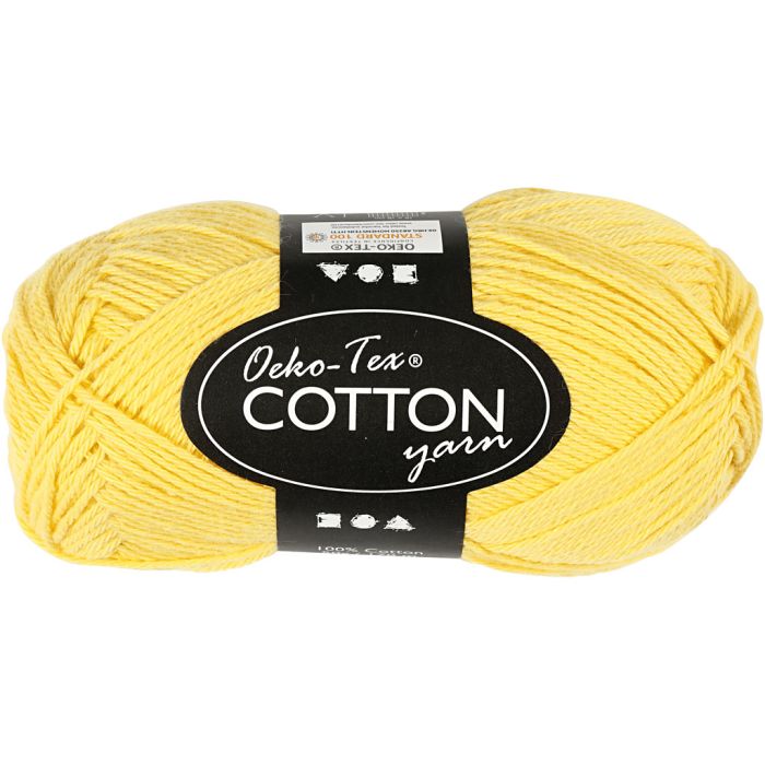 Fil de coton, dim. 8/4, L : 170 m, aiguille 3-3,5, jaune, 50 gr/ 1 boule