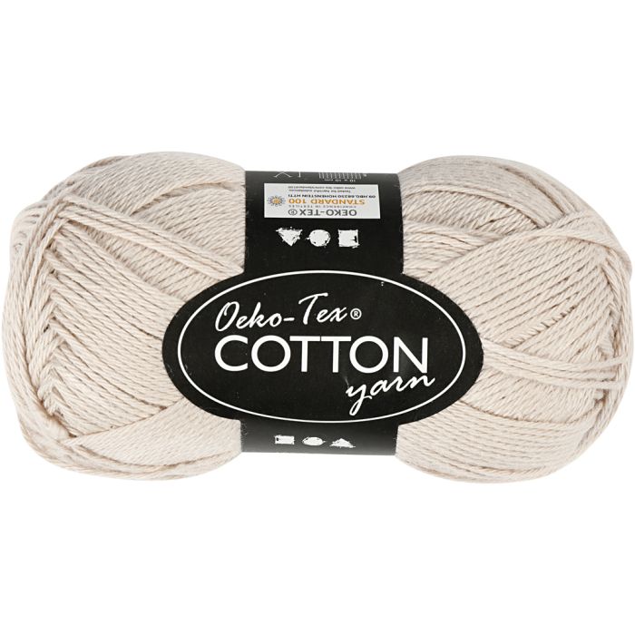 Fil de coton, dim. 8/4, L : 170 m, aiguille 3-3,5, sable, 50 gr/ 1 boule