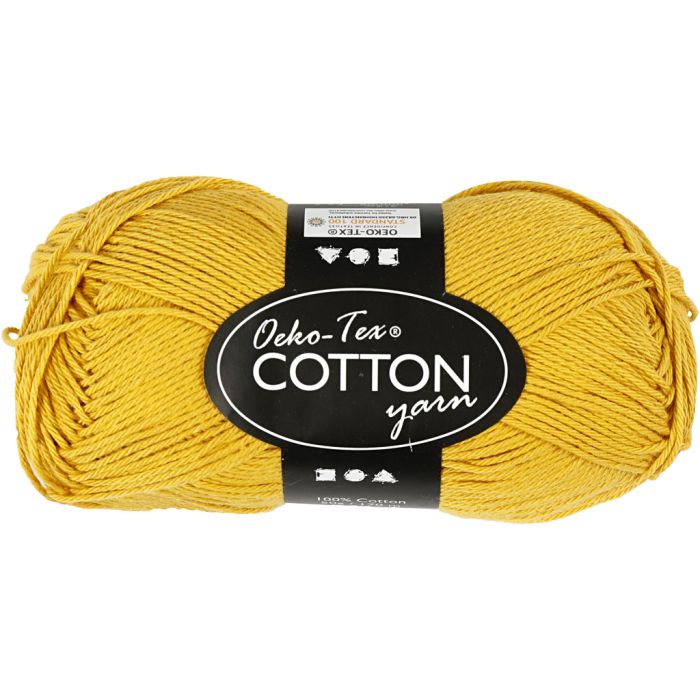 Fil de coton, dim. 8/4, L : 170 m, aiguille 3-3,5, curry, 50 gr/ 1 boule