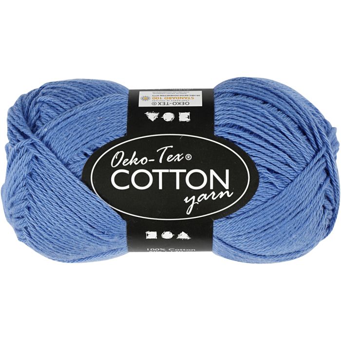 Fil de coton, dim. 8/4, L : 170 m, aiguille 3-3,5, bleu, 50 gr/ 1 boule