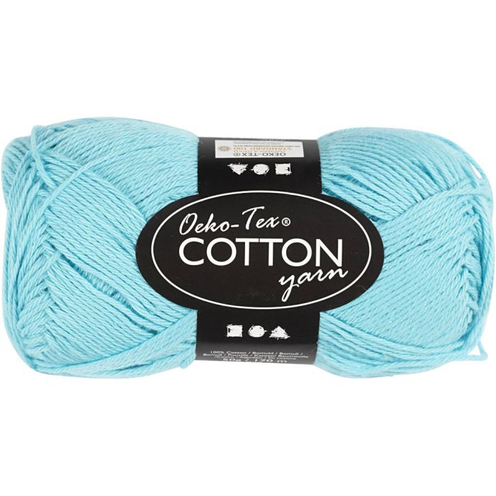 Fil de coton, dim. 8/4, L : 170 m, aiguille 3-3,5, turquoise, 50 gr/ 1 boule