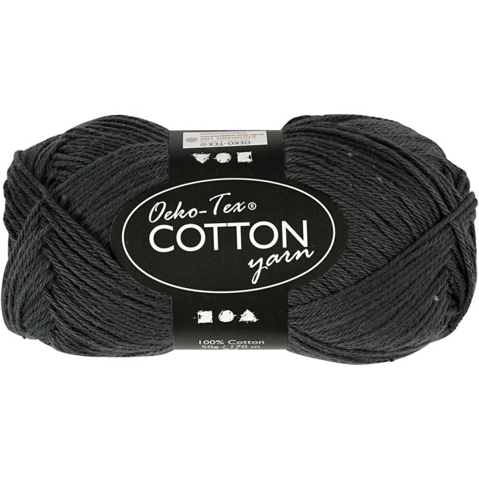 Fil de coton, dim. 8/4, L : 170 m, aiguille 3-3,5, anthracite gris, 50 gr/ 1 boule