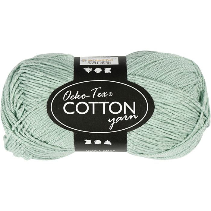 Fil de coton, dim. 8/4, L : 170 m, aiguille 3-3,5, vert menthe, 50 gr/ 1 boule