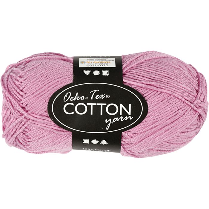 Fil de coton, dim. 8/4, L : 170 m, aiguille 3-3,5, rose clair, 50 gr/ 1 boule
