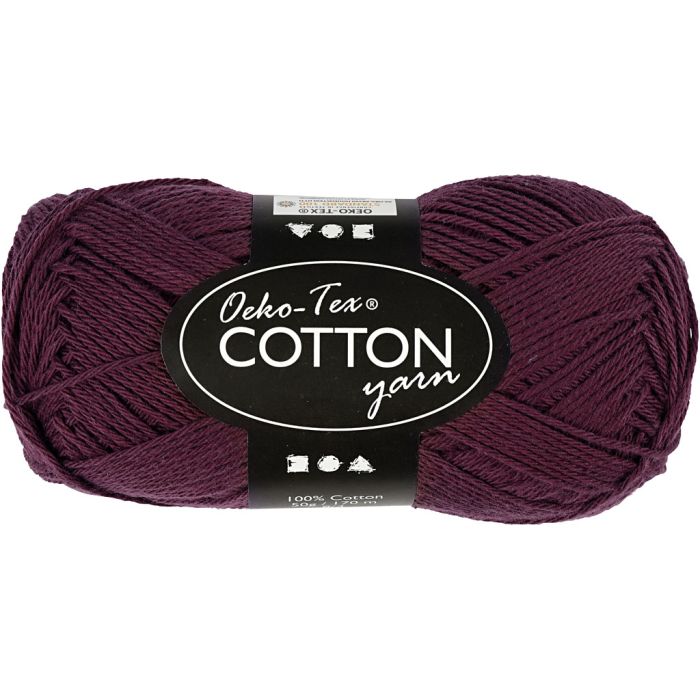 Fil de coton, dim. 8/4, L : 170 m, aiguille 3-3,5, prune, 50 gr/ 1 boule