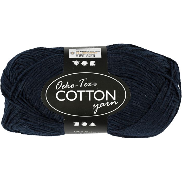 Fil de coton, dim. 8/4, L : 170 m, aiguille 3-3,5, bleu foncé, 50 gr/ 1 boule