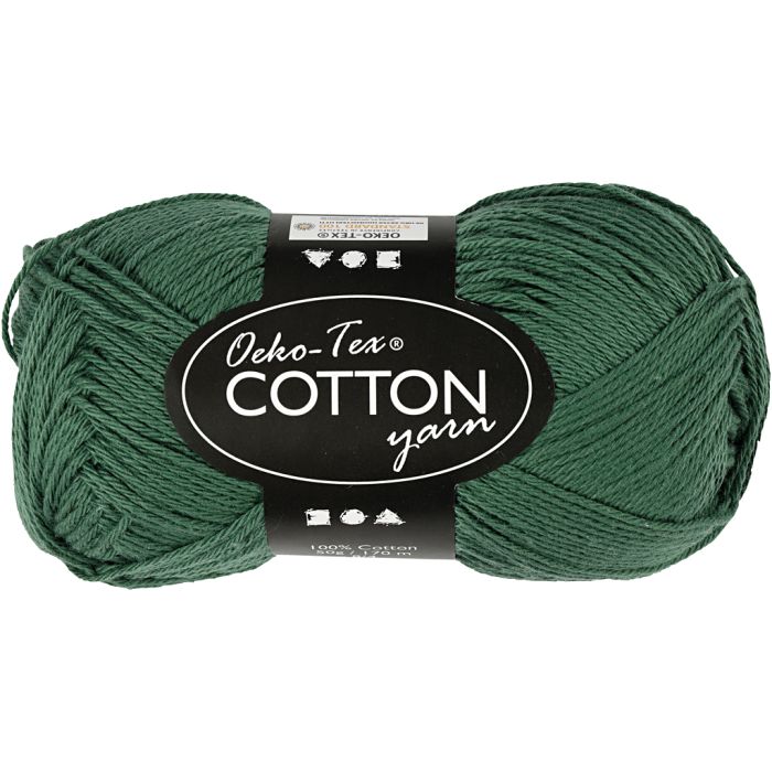 Fil de coton, dim. 8/4, L : 170 m, aiguille 3-3,5, vert foncé, 50 gr/ 1 boule