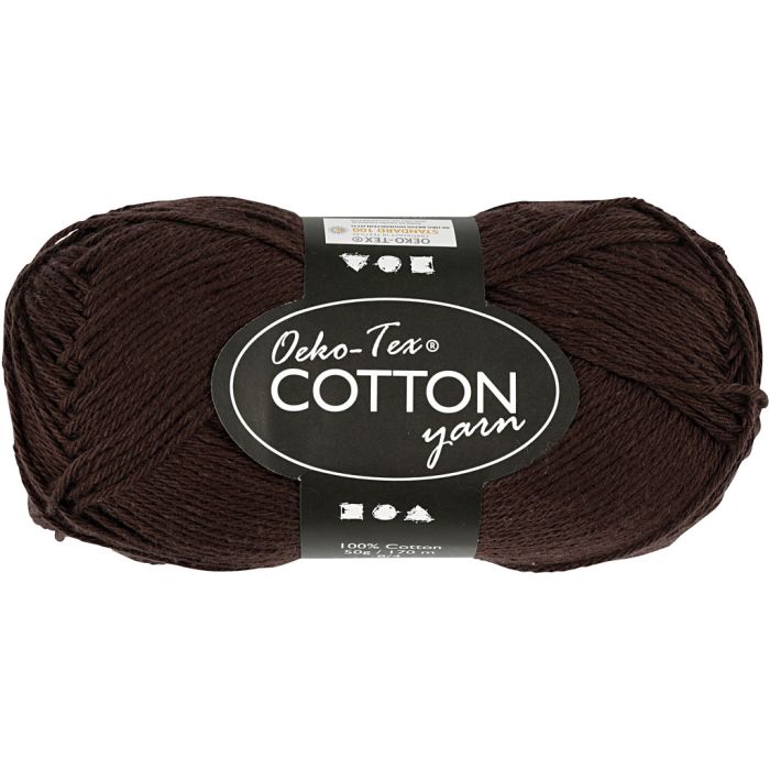 Fil de coton, dim. 8/4, L : 170 m, aiguille 3-3,5, brun foncé, 50 gr/ 1 boule
