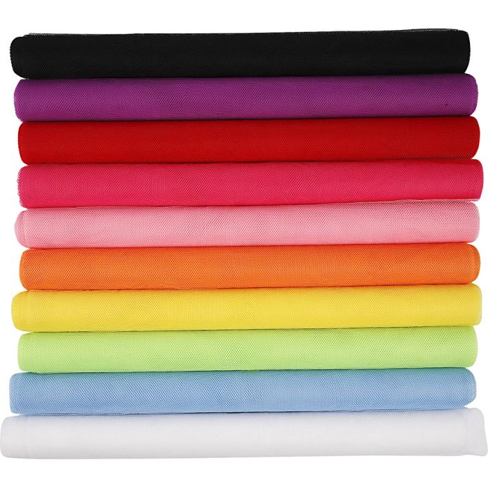 Tulle, L : 50 cm, ass. de couleurs, 10x5 m/ 1 Pq.
