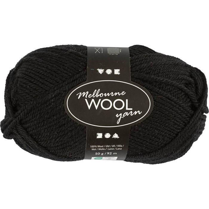 Pelote de laine Melbourne, L : 92 m, aiguille 4-5,5, noir, 50 gr/ 1 boule