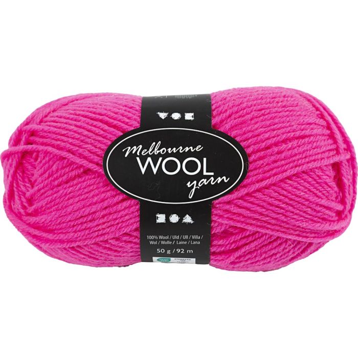 Pelote de laine Melbourne, L : 92 m, aiguille 4-5,5, rose néon, 50 gr/ 1 boule