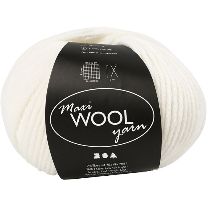 Pelotes de Laine, L : 125 m, blanc cassé, 100 gr/ 1 boule