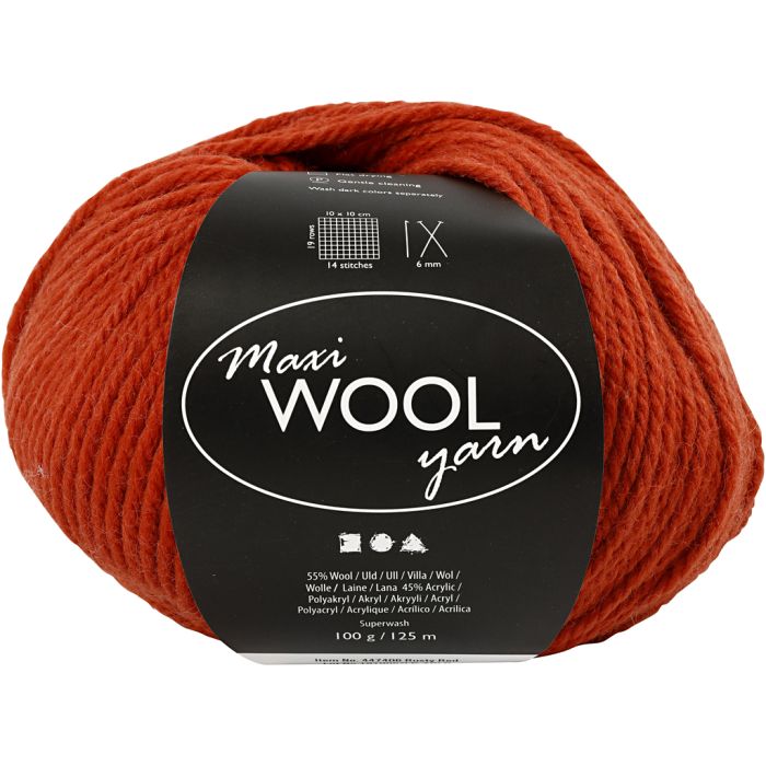 Pelotes de Laine, L : 125 m, rust red, 100 gr/ 1 boule