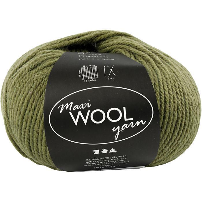 Pelotes de Laine, L : 125 m, vert olive, 100 gr/ 1 boule