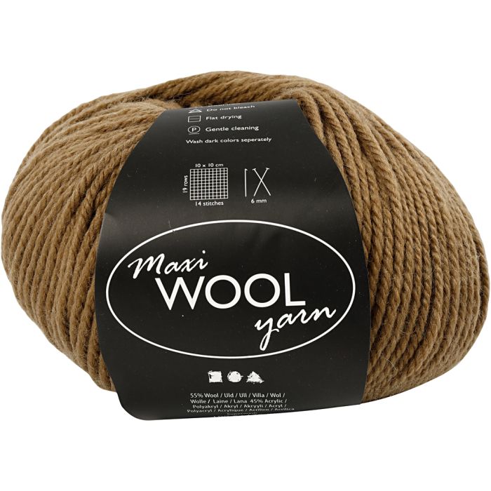 Pelotes de Laine, L : 125 m, brun clair, 100 gr/ 1 boule