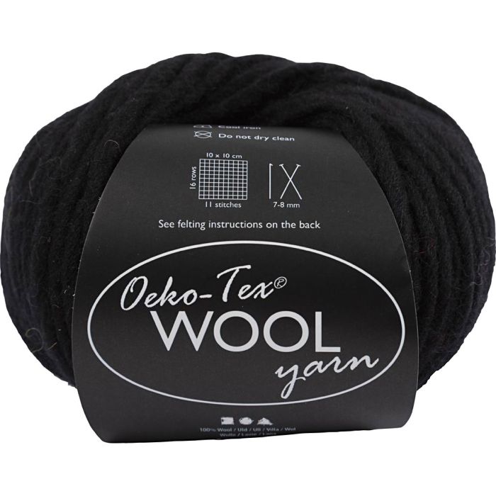 Pelotes de laine, L : 63 m, aiguille 6-7, noir, 50 gr/ 1 boule