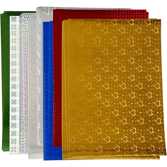 Papier holographique, A4, feuille 210x297 mm, 120 gr, 80 flles ass./ 1 Pq.