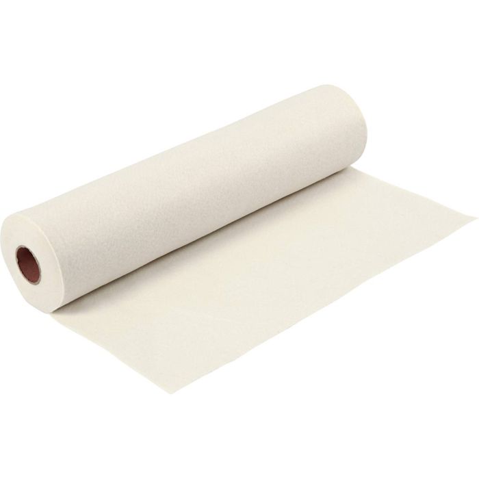 Feutrine synthétique, L : 45 cm, ép. 1,5-2 mm, 180-200 gr, blanc cassé, 5 m/ 1 rouleau