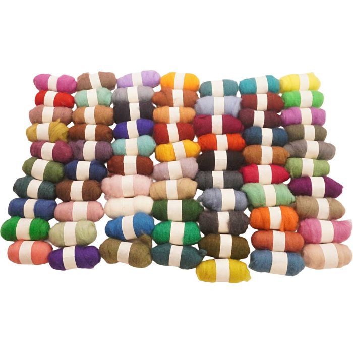 Pelote de Laine Cardée, ass. de couleurs, 1750 gr, 70x25 gr/ 1 Pq.